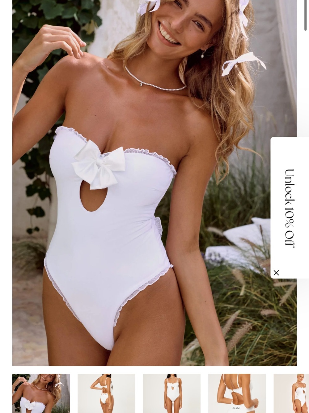 Strapless White One-Piece Swimsuit with Front Bow